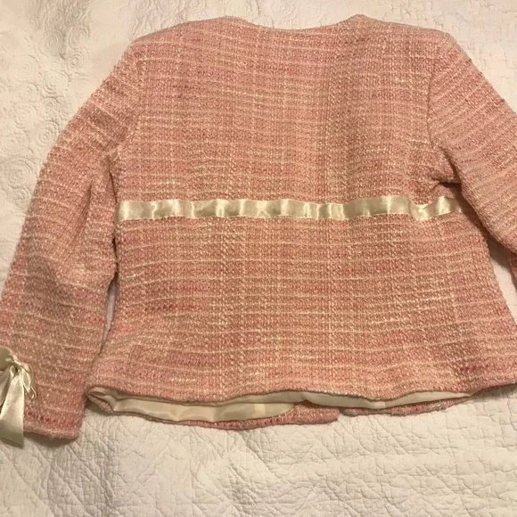 Adorable pink & cream tweed Liz Claiborne blazer with ribbons & bows (12) - Picture 14 of 16